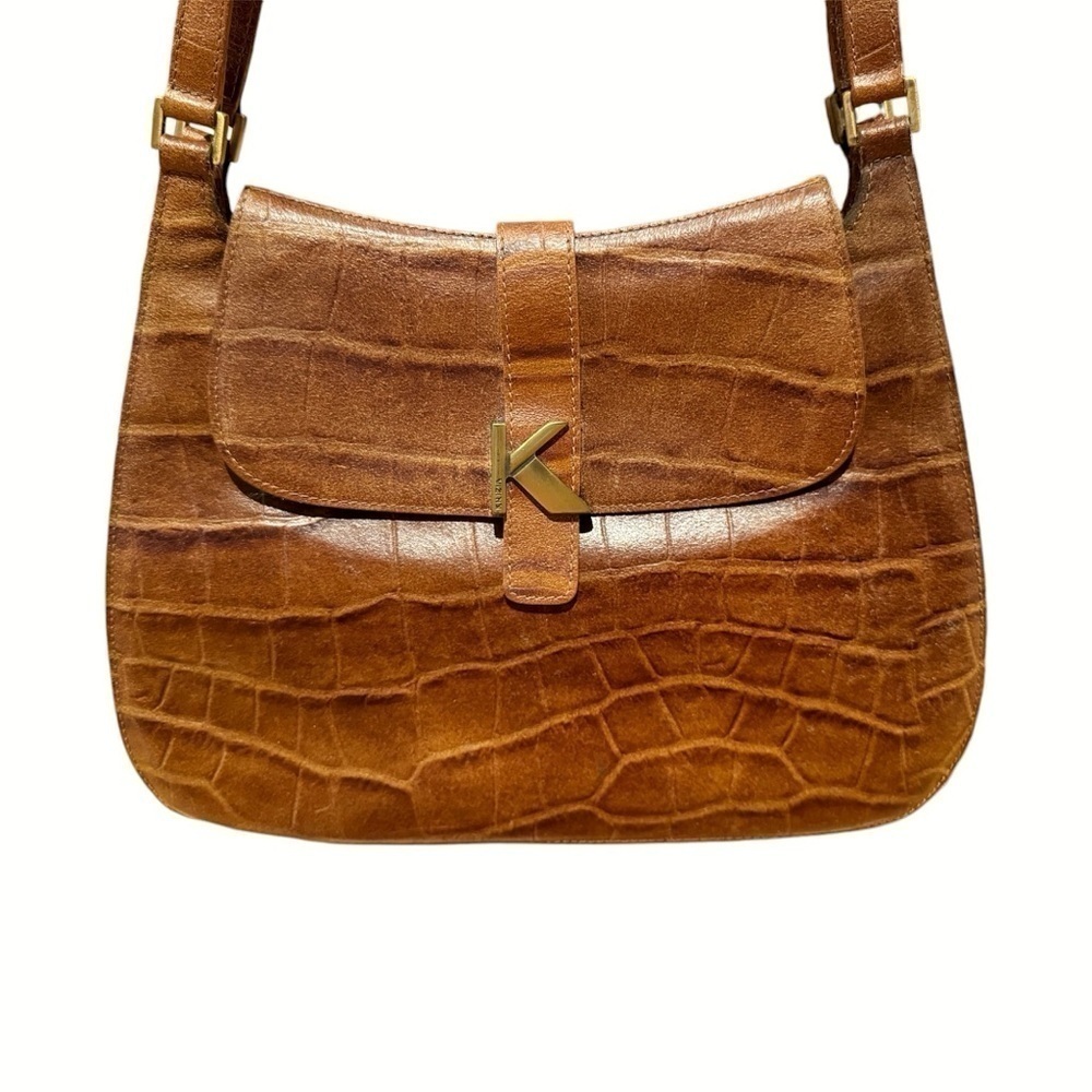 Krizia | Vintage Leather Crocodile Print Shoulder Bag Brown - Picture 6 of 11